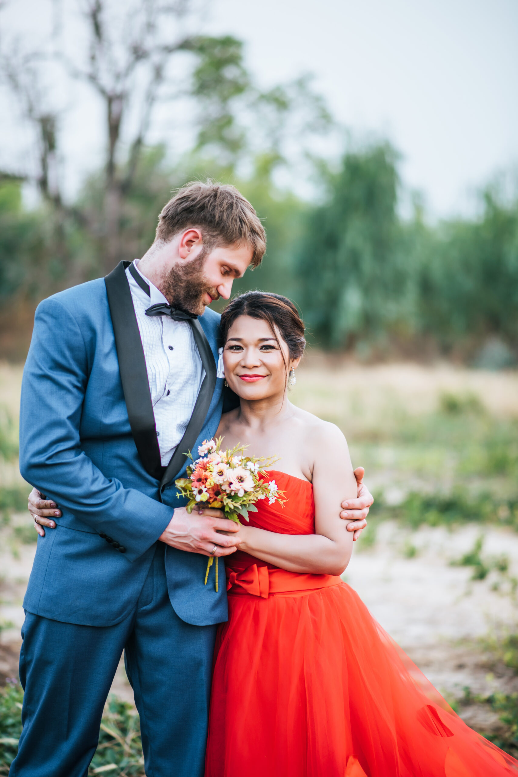 Bride and groom have romance time and happy together